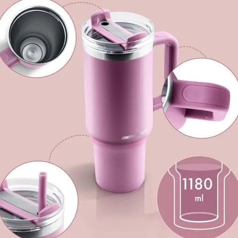 Termos próżniowy kubek ze słomką 1180 ml Berdsen różowy