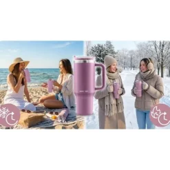 Termos próżniowy kubek ze słomką 1180 ml Berdsen różowy