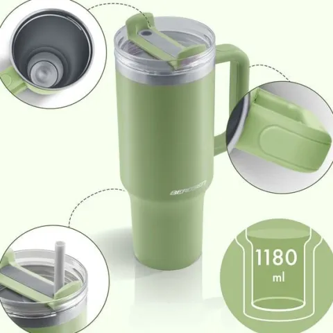 Termos próżniowy kubek ze słomką 1180 ml Berdsen zielony