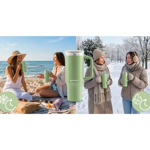 Termos próżniowy kubek ze słomką 1180 ml Berdsen zielony