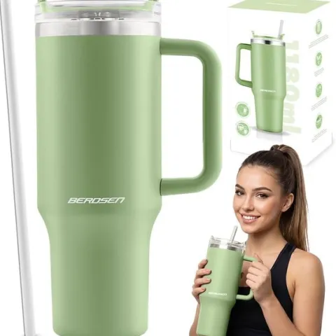 Termos próżniowy kubek ze słomką 1180 ml Berdsen zielony