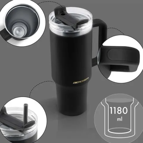 Termos próżniowy kubek ze słomką 1180 ml Berdsen czarny