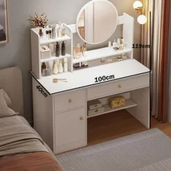 TOALETKA Z LUSTREM Z SZUFLADAMI BIAŁA MAKIJAŻU GLAMOUR SKANDYNAWSKI 100 CM