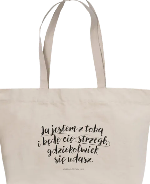 Torba bawełniana eco DUŻA z wersetem Ja jestem z tobą z tobą i będę cię strzegł, gdziekolwiek się udasz