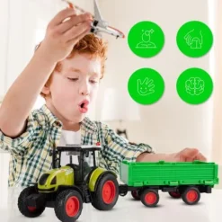 Traktor Rolniczy Farmera Z Przyczepą Interaktywny Światło Dźwięk