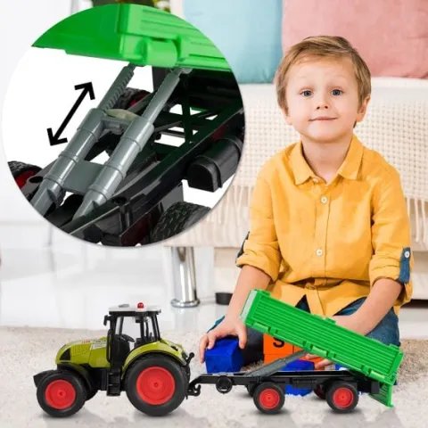 Traktor Rolniczy Farmera Z Przyczepą Interaktywny Światło Dźwięk