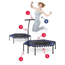 Trampolina fitness z uchwytem 127 cm Neo-Sport - sześciokątna niebieska