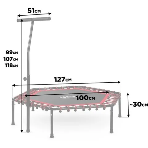 Trampolina fitness z uchwytem 127 cm Neo-Sport - sześciokątna czerwona