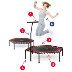 Trampolina fitness z uchwytem 127 cm Neo-Sport - sześciokątna czerwona
