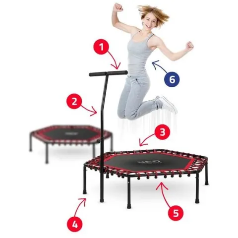 Trampolina fitness z uchwytem 127 cm Neo-Sport - sześciokątna czerwona