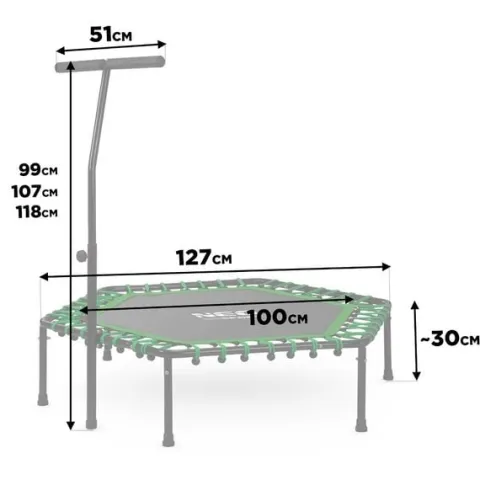 Trampolina fitness z uchwytem 127 cm Neo-Sport - sześciokątna zielona