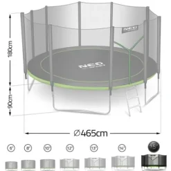Trampolina ogrodowa 15ft/465cm z siatką zewnętrzną i drabinką Neo-Sport