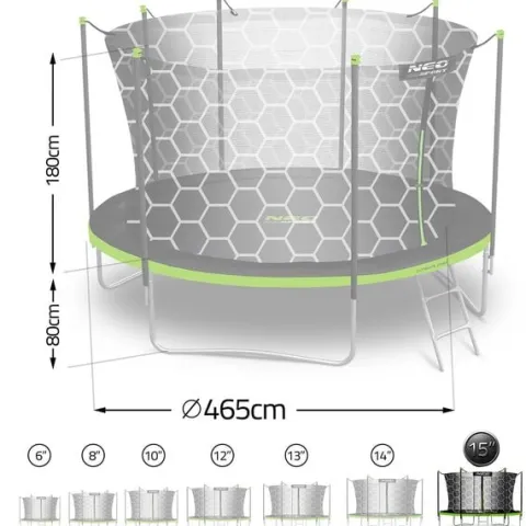 Trampolina ogrodowa 15ft/465cm z siatką wewnętrzną i drabinką Neo-Sport