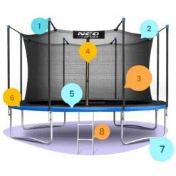 Trampolina ogrodowa 12ft/374cm z siatką wewnętrzną i drabinką Neo-Sport