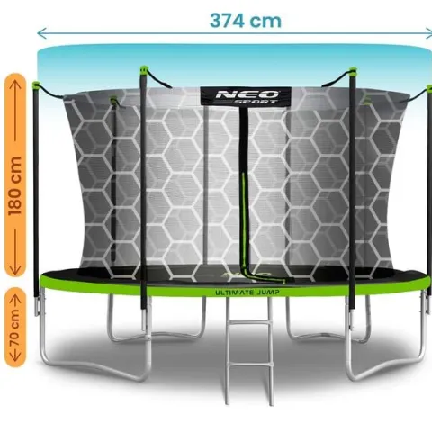 Trampolina ogrodowa 12ft/374cm z siatką wewnętrzną i drabinką Neo-Sport
