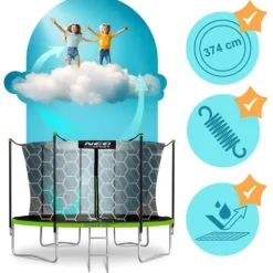 Trampolina ogrodowa 12ft/374cm z siatką wewnętrzną i drabinką Neo-Sport