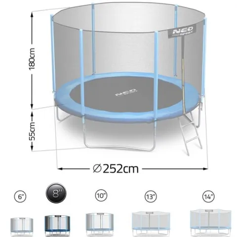 Trampolina ogrodowa 8ft/252cm z siatką zewnętrzną i drabinką Neo-Sport