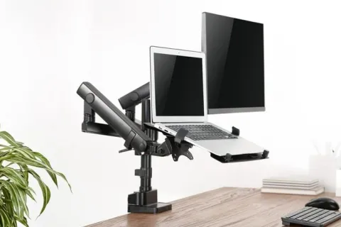 Uchwyt na monitor 8kg i laptop 4,5kg montaż zacisk długie ramię VESA