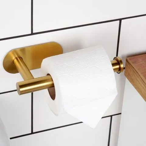 Uchwyt na Papier Toaletowy Ścienny Samoprzylepny Wieszak Łazienkowy Złoty