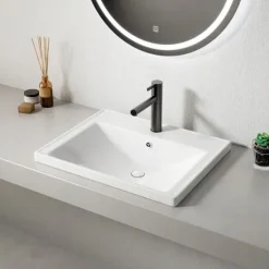 UMYWALKA CERAMICZNA BIAŁA MEBLOWA WPUSZCZANA W BLAT PROSTOKĄTNA 52 x 41 CM