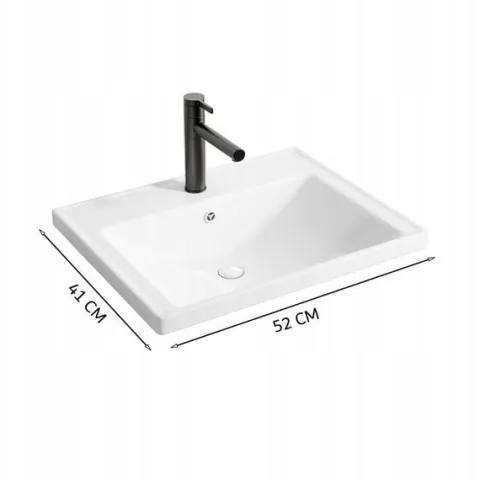 UMYWALKA CERAMICZNA BIAŁA MEBLOWA WPUSZCZANA W BLAT PROSTOKĄTNA 52 x 41 CM