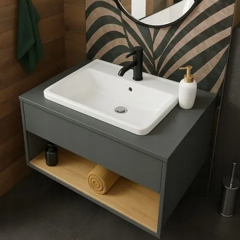 UMYWALKA CERAMICZNA BIAŁA MEBLOWA WPUSZCZANA W BLAT PROSTOKĄTNA 52 x 41 CM