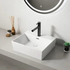 UMYWALKA CERAMICZNA STAWIANA BIAŁA NABLATOWA PROSTOKĄTNA DUŻA 41 x 36 CM