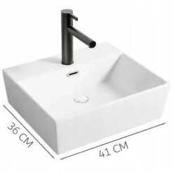 Umywalka ceramiczna stawiana biała nablatowa prostokątna duża 41 x 36 cm