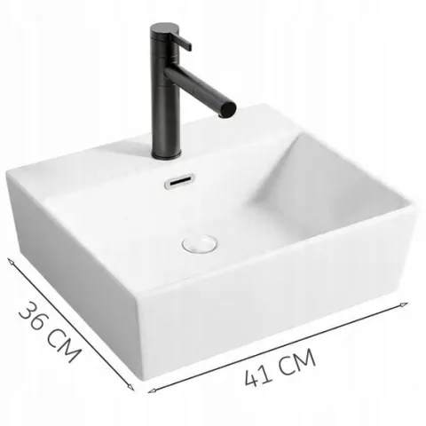 Umywalka ceramiczna stawiana biała nablatowa prostokątna duża 41 x 36 cm