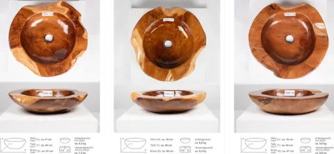 Umywalka drewniana tekowa 45 cm lakierowana do łazienki