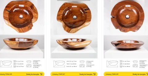 Umywalka drewniana tekowa 45 cm lakierowana do łazienki