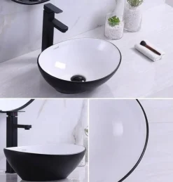 UMYWALKA NABLATOWA CERAMICZNA MATOWA CZARNA ELEGANCKA 42x34