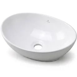 Umywalka Nablatowa Ceramiczna Owalna Połysk 41 cm Biała Stawiana OVALIS