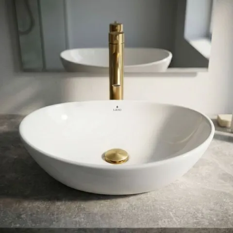 Umywalka Nablatowa Ceramiczna Owalna Połysk 41 cm Biała Stawiana OVALIS