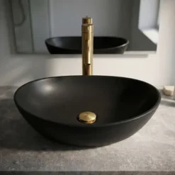 Umywalka Nablatowa Ceramiczna Owalna 41 cm Czarna Matowa Stawiana OVALIS