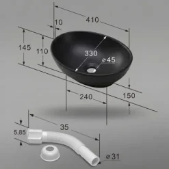Umywalka Nablatowa Ceramiczna Owalna 41 cm Czarna Matowa Stawiana OVALIS
