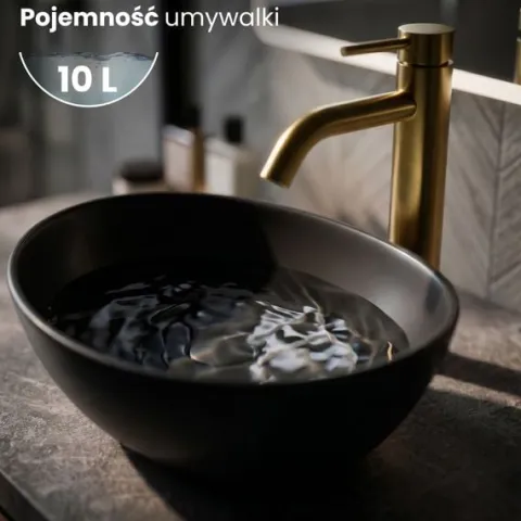 Umywalka Nablatowa Ceramiczna Owalna 41 cm Czarna Matowa Stawiana OVALIS