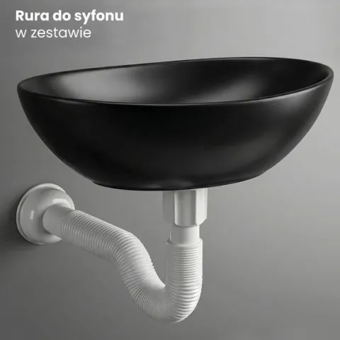 Umywalka Nablatowa Ceramiczna Owalna 41 cm Czarna Matowa Stawiana OVALIS