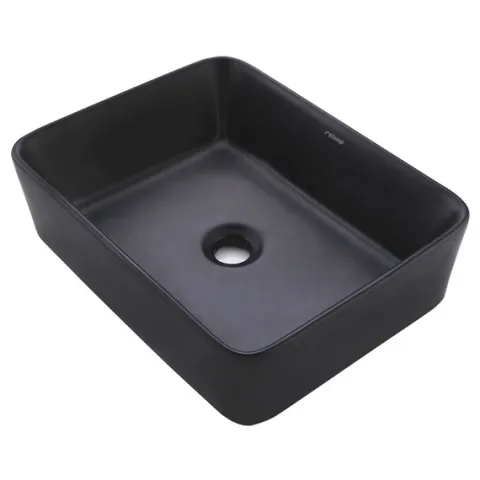 Umywalka nablatowa ceramiczna matowa czarna stawiana 48x36,5 cm prostokątna