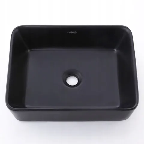 Umywalka nablatowa ceramiczna matowa czarna stawiana 48x36,5 cm prostokątna