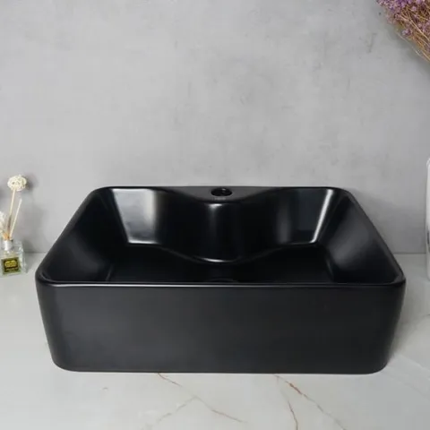 Umywalka nablatowa ceramiczna prostokątna czarna 48x38cm