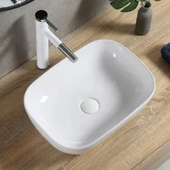 UMYWALKA NABLATOWA CERAMICZNA STAWIANA BIAŁA 46x33 CM NA BLAT DUŻA