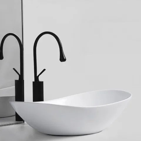 UMYWALKA NABLATOWA OWALNA CERAMICZNA BIAŁA STAWIANA NA BLAT OWAL POŁYSKOWA