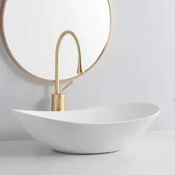 UMYWALKA NABLATOWA OWALNA CERAMICZNA BIAŁA STAWIANA NA BLAT OWAL POŁYSKOWA
