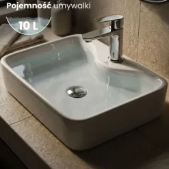 Umywalka Nablatowa Prostokątna Ceramiczna 47 cm Biała