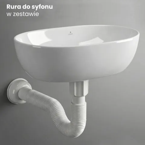 Umywalka Owalna Nablatowa Ceramiczna 49 cm Stawiana Połysk Biała ELIPSE
