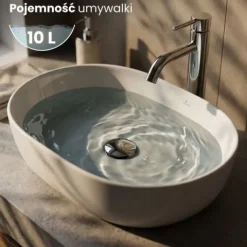 Umywalka Owalna Nablatowa Ceramiczna 49 cm Stawiana Połysk Biała ELIPSE