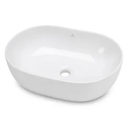 Umywalka Owalna Nablatowa Ceramiczna 49 cm Stawiana Połysk Biała ELIPSE