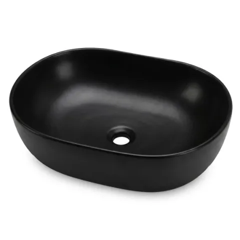Umywalka Owalna Nablatowa Ceramiczna 49 cm Stawiana Czarna Matowa ELIPSE