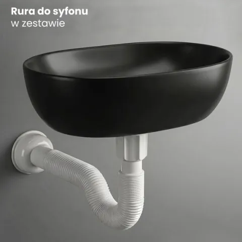 Umywalka Owalna Nablatowa Ceramiczna 49 cm Stawiana Czarna Matowa ELIPSE